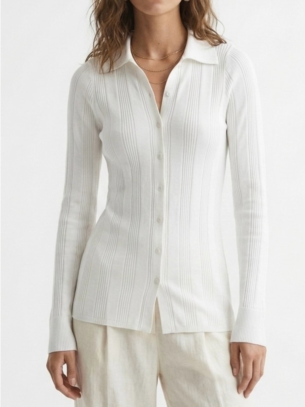 Daily Practice Anthropologie Ribbed Collared Cardigan White S Elevated Basics